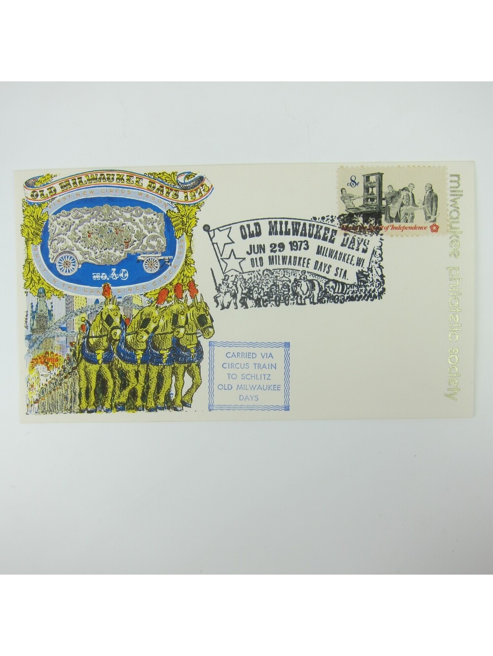 Circus Parade Old Milwaukee Days Cover Rise Spirit of Independence Stamp 1973